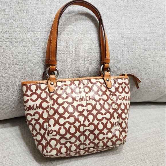 Rare Coach Leah Op Art Coated Canvas Handbag Purse - Picture 3 of 11